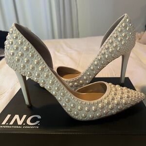 INC International Concepts Pearl-Embellished Ivory High Heels